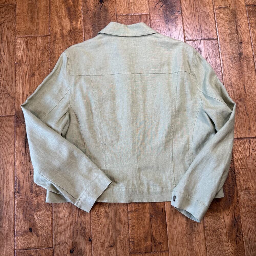 Tribal Women’s 100% Linen Sage Green Button Up Jacket XL and Striped Capri Sz 16 - Picture 13 of 14